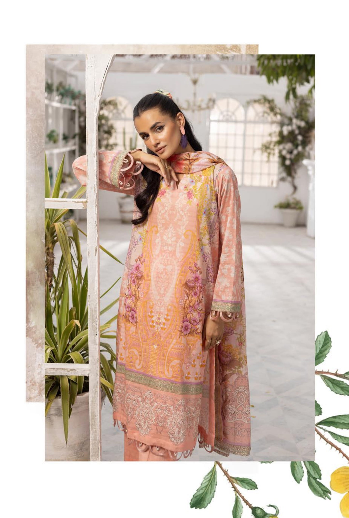 3Piece - Superior Printed Lawn Suit Carnation D017