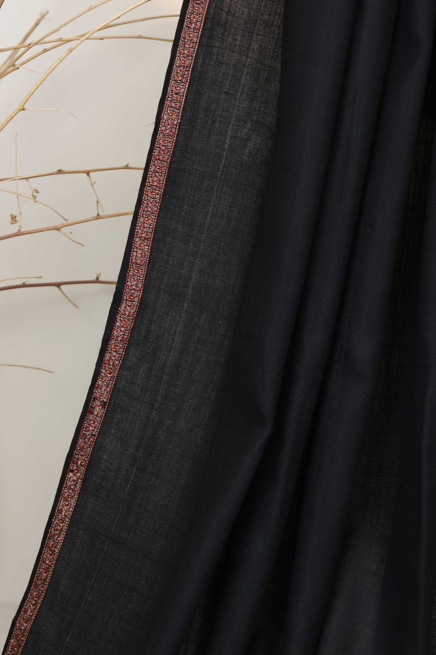 Embroidered Broder Pashmina Black Shawl FG0027 New