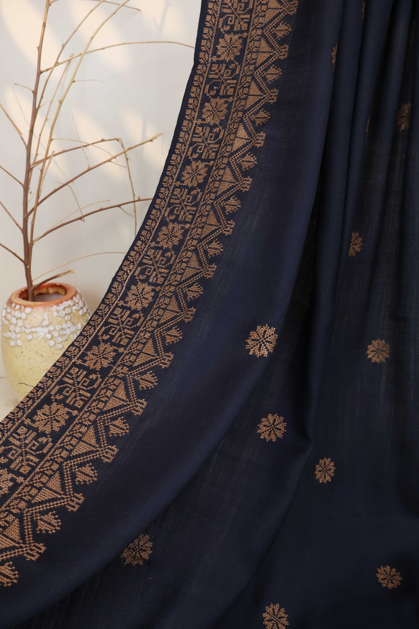 Embroidered Pashmina Navy Blue Shawl Sh52