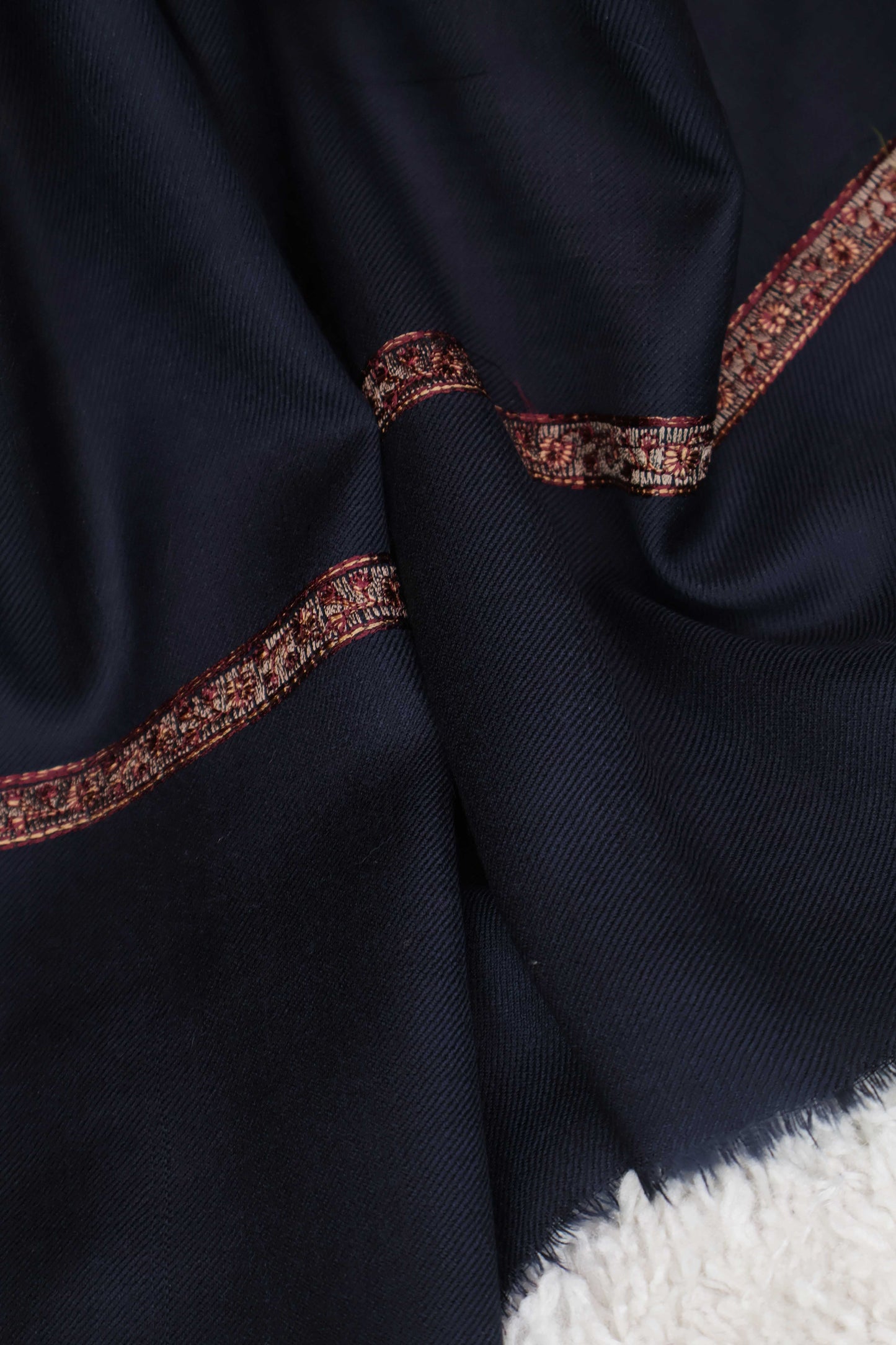 Embroidered Broder Pashmina Black Shawl FG0027-Navyblue