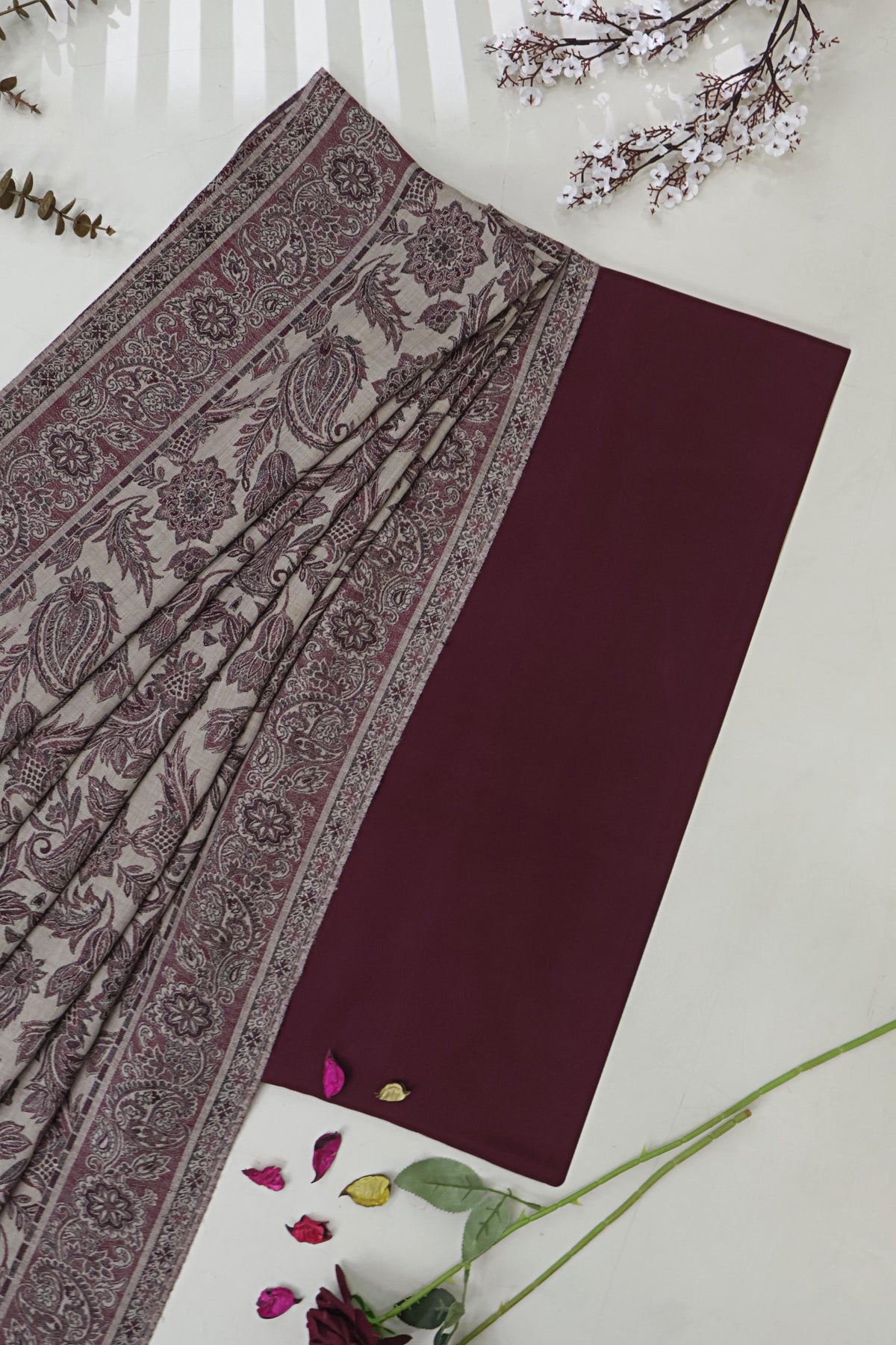 3Piece -Karandi with Pashmina Shawl KP26DMR27