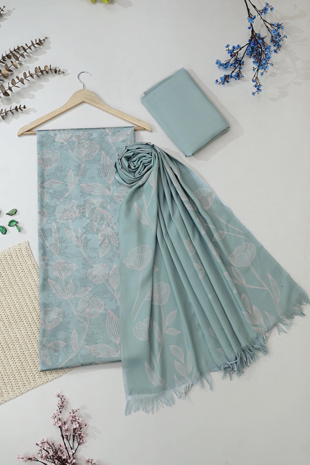3Piece –  Printed China Patti Marina with Pashmina Shawl  SLK3P22