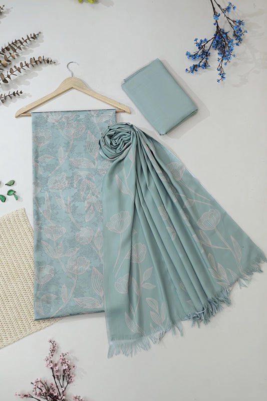 3Piece –  Printed China Patti Marina with Pashmina Shawl  SLK3P22