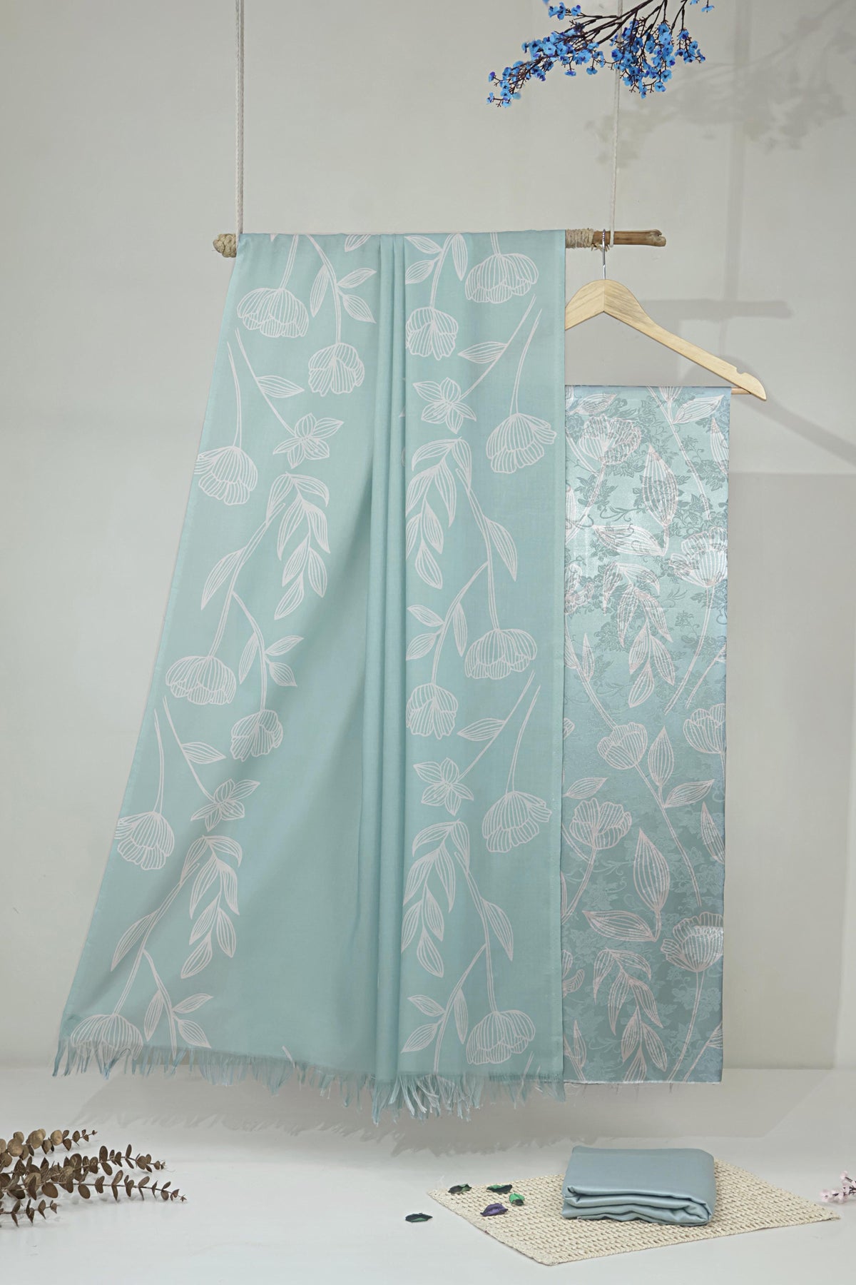 3Piece –  Printed China Patti Marina with Pashmina Shawl  SLK3P22