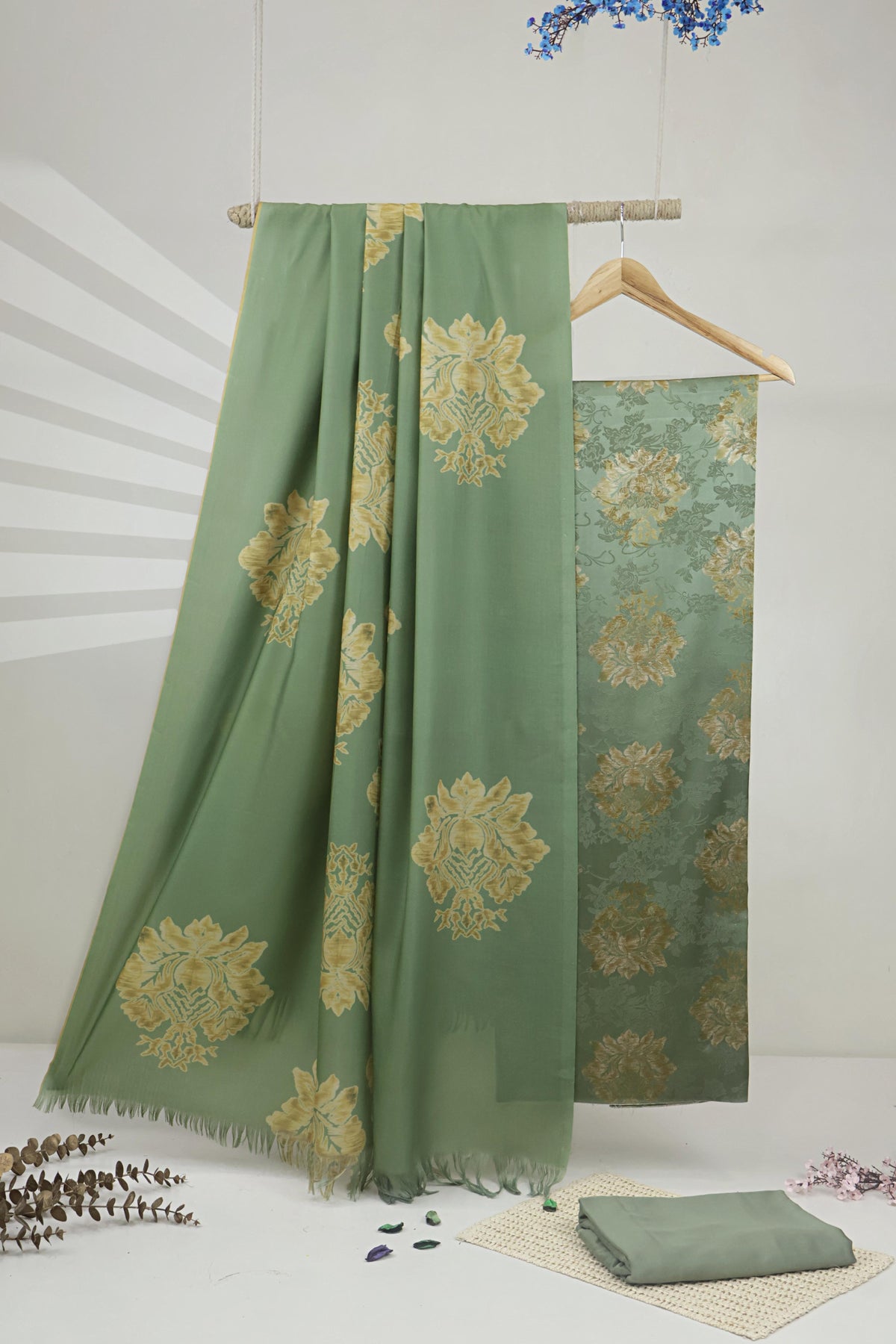 3Piece –  Printed China Patti Marina with Pashmina Shawl  SLK3P23