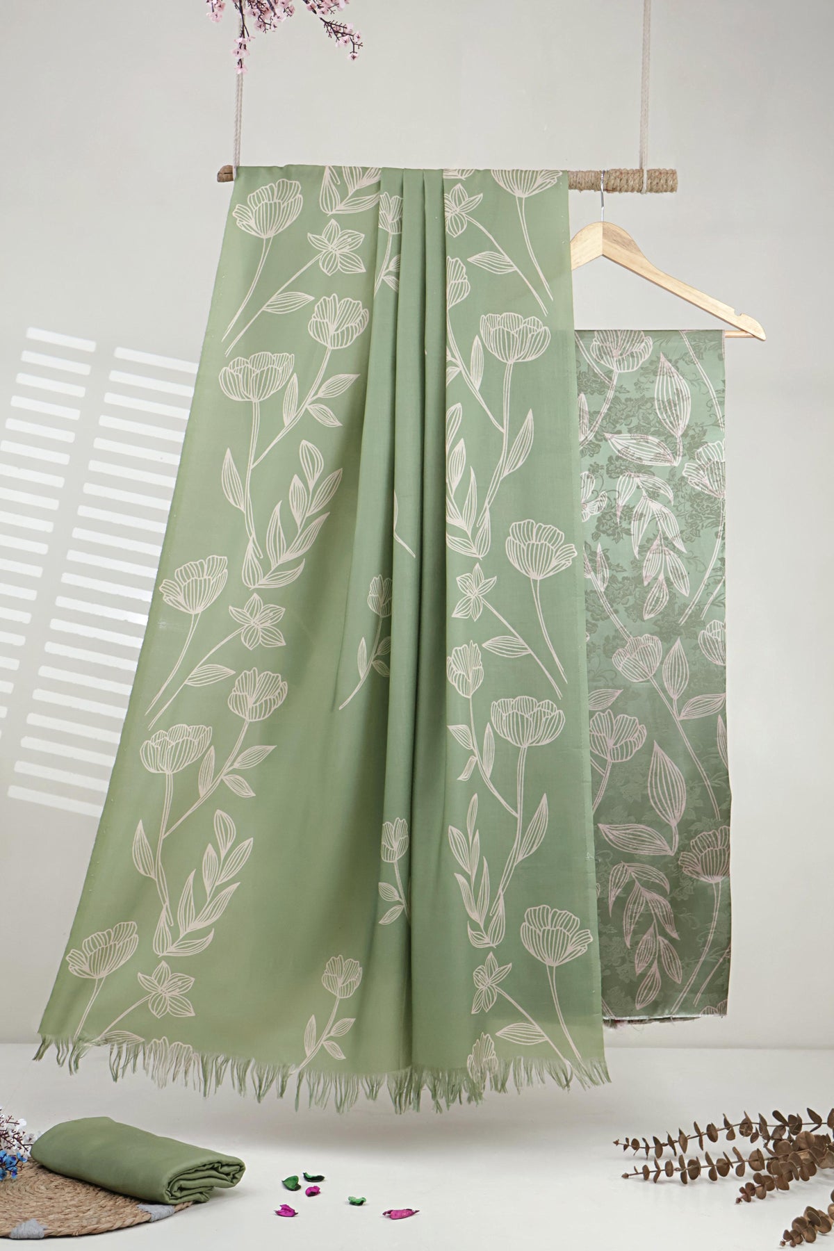 3Piece –  Printed China Patti Marina with Pashmina Shawl  SLK3P21