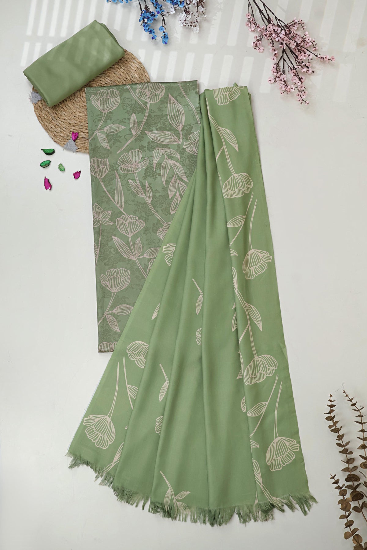 3Piece –  Printed China Patti Marina with Pashmina Shawl  SLK3P21