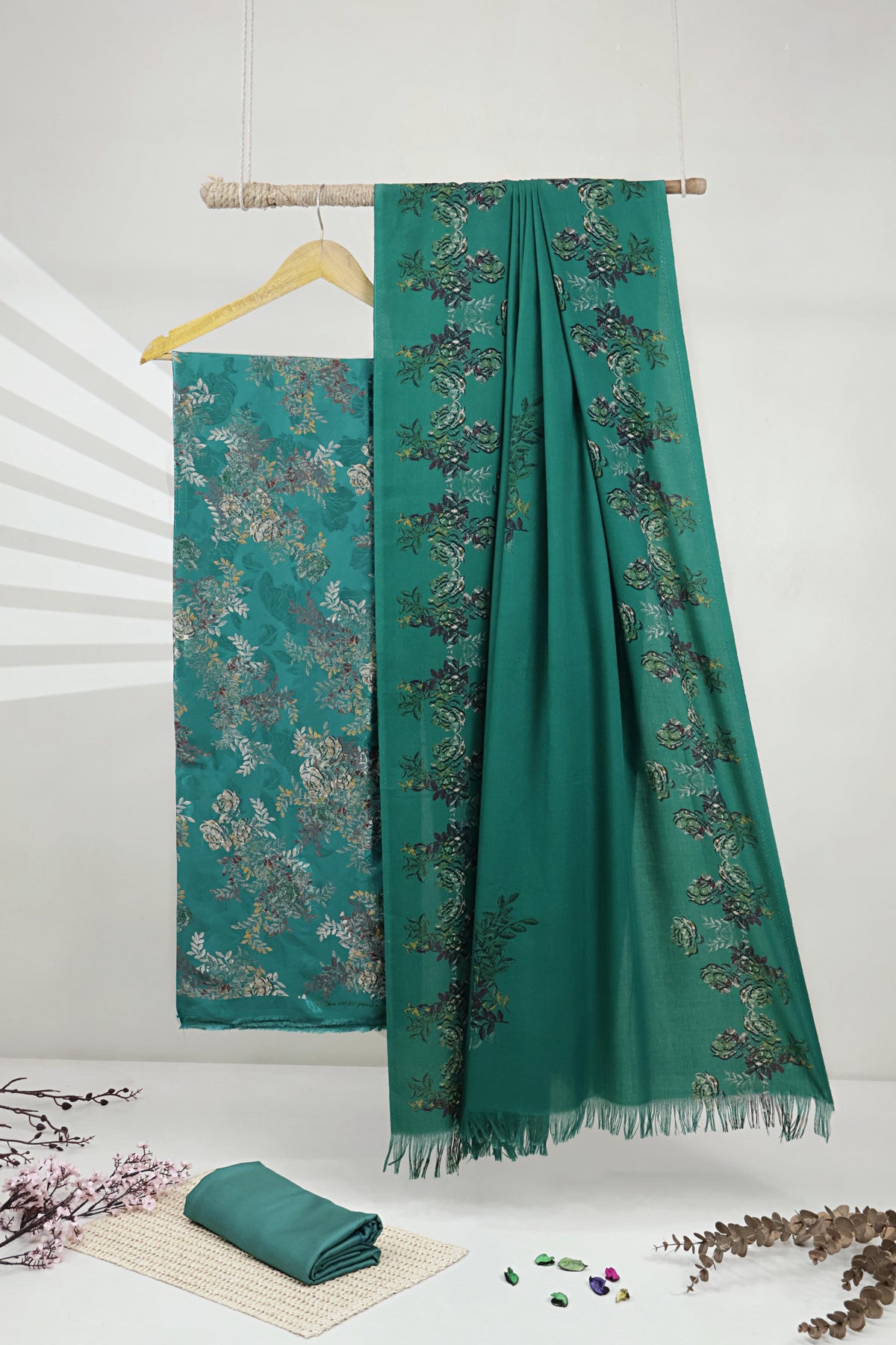3Piece –  Printed China Patti Marina with Pashmina Shawl  SLK3P19