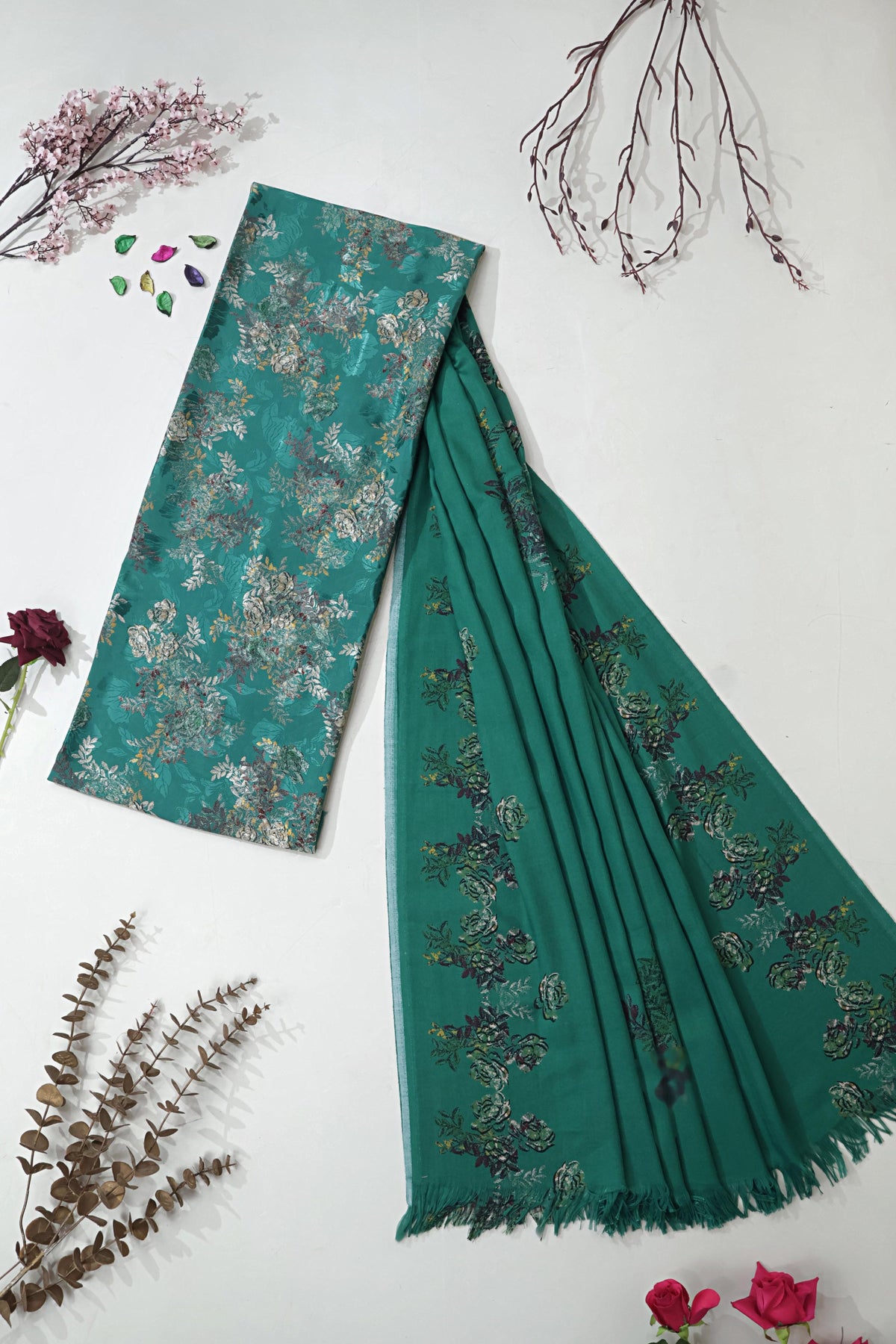 3Piece –  Printed China Patti Marina with Pashmina Shawl  SLK3P19