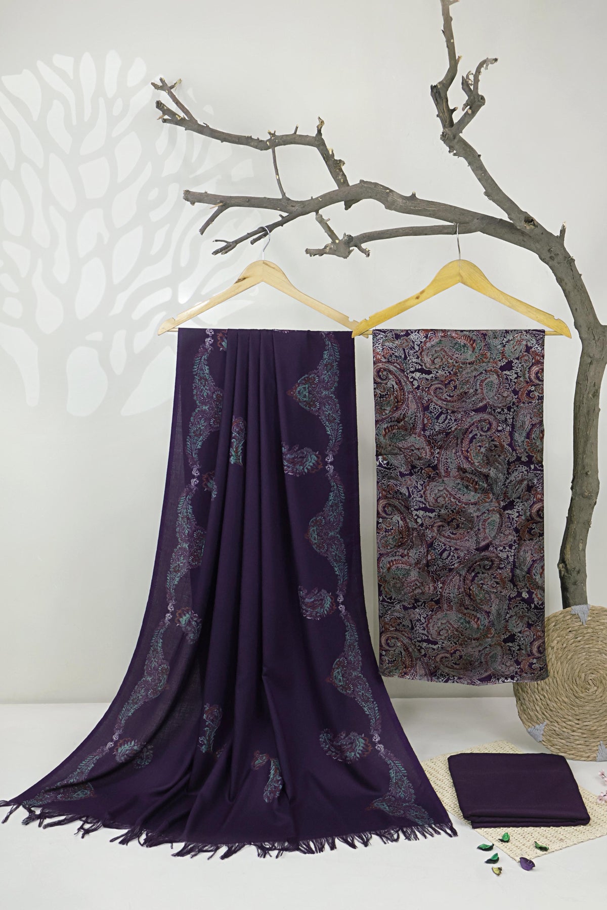 3Piece –  Printed China Patti Marina with Pashmina Shawl  SLK3P10