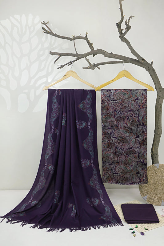 3Piece –  Printed China Patti Marina with Pashmina Shawl  SLK3P10