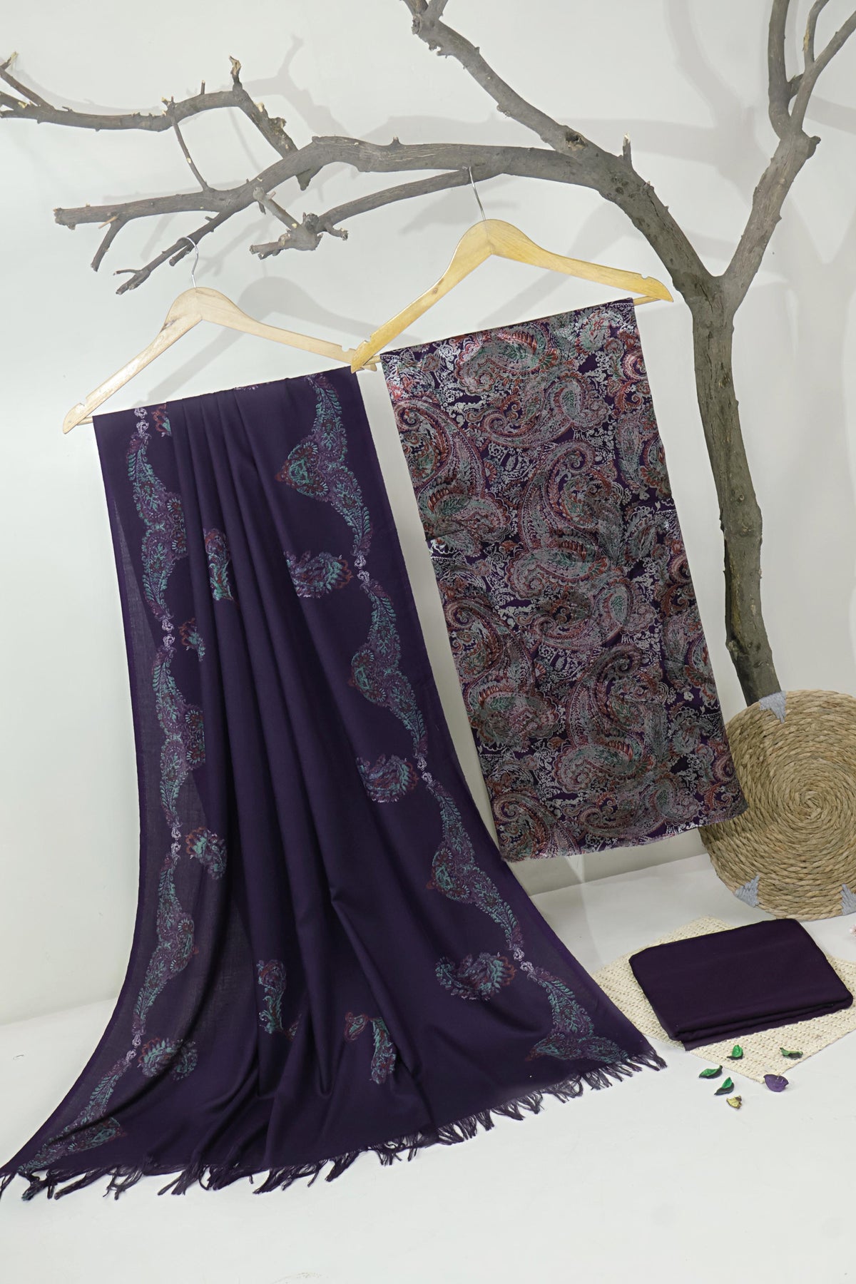 3Piece –  Printed China Patti Marina with Pashmina Shawl  SLK3P10