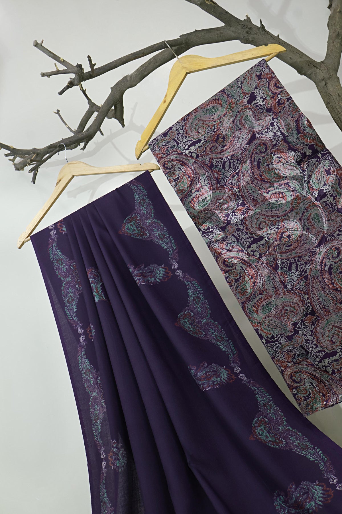 3Piece –  Printed China Patti Marina with Pashmina Shawl  SLK3P10