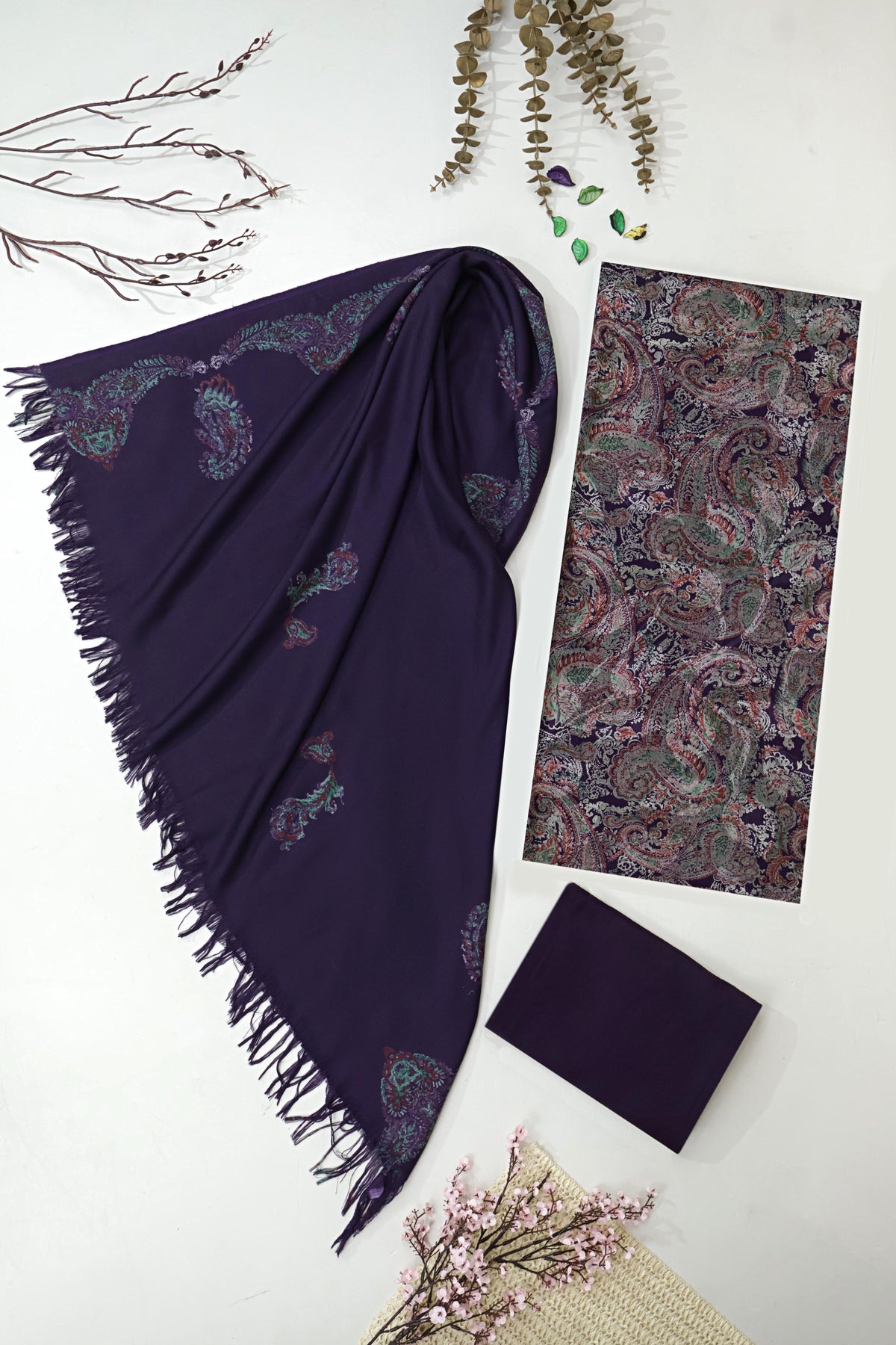 3Piece –  Printed China Patti Marina with Pashmina Shawl  SLK3P10