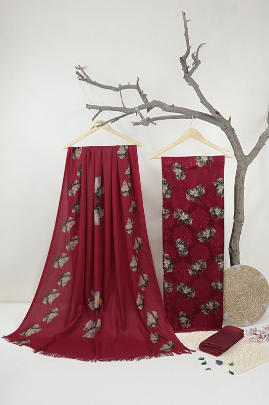 3Piece –  Printed China Patti Marina with Pashmina Shawl  SLK3P13