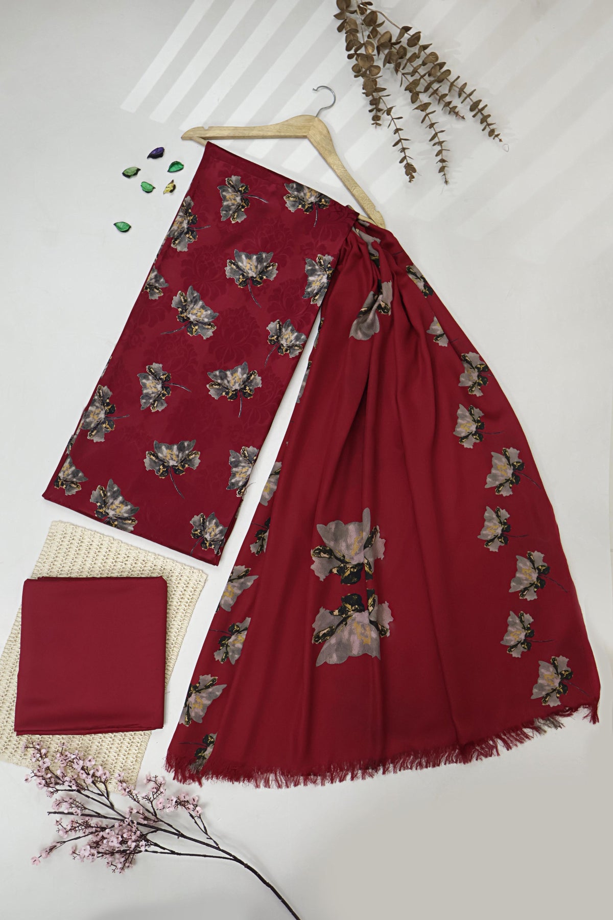 3Piece –  Printed China Patti Marina with Pashmina Shawl  SLK3P13