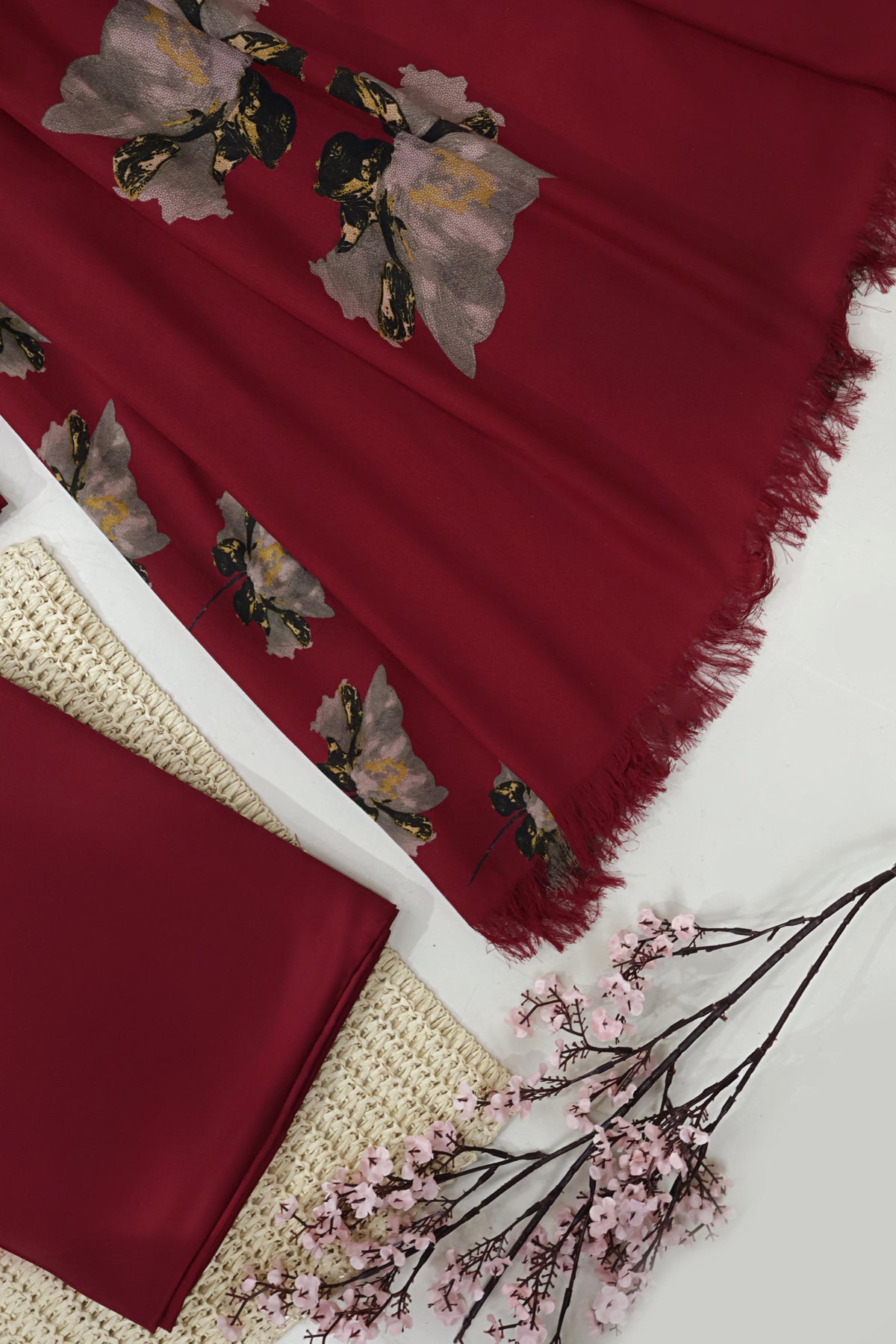 3Piece –  Printed China Patti Marina with Pashmina Shawl  SLK3P13