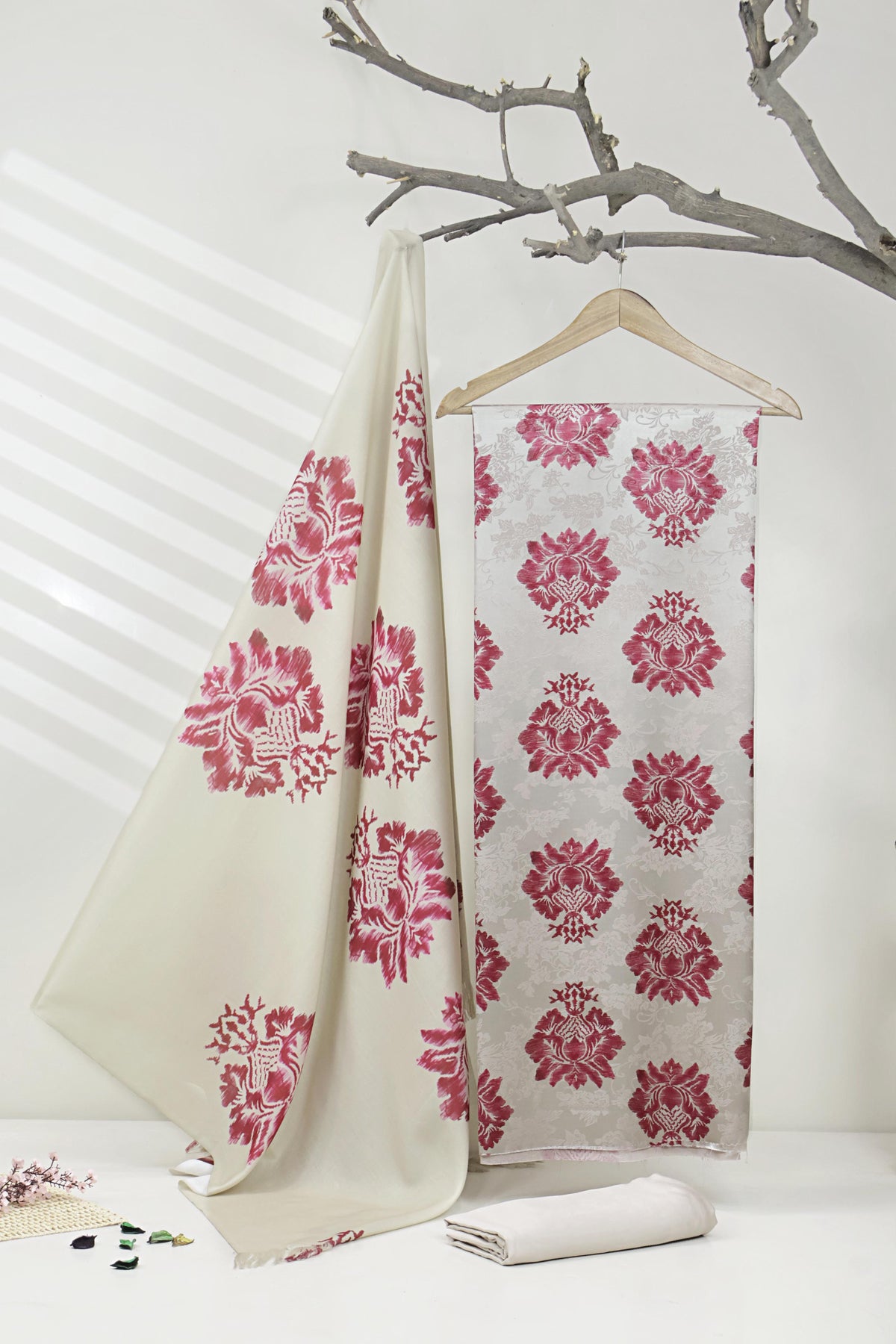 3Piece –  Printed China Patti Marina with Pashmina Shawl  SLK3P25