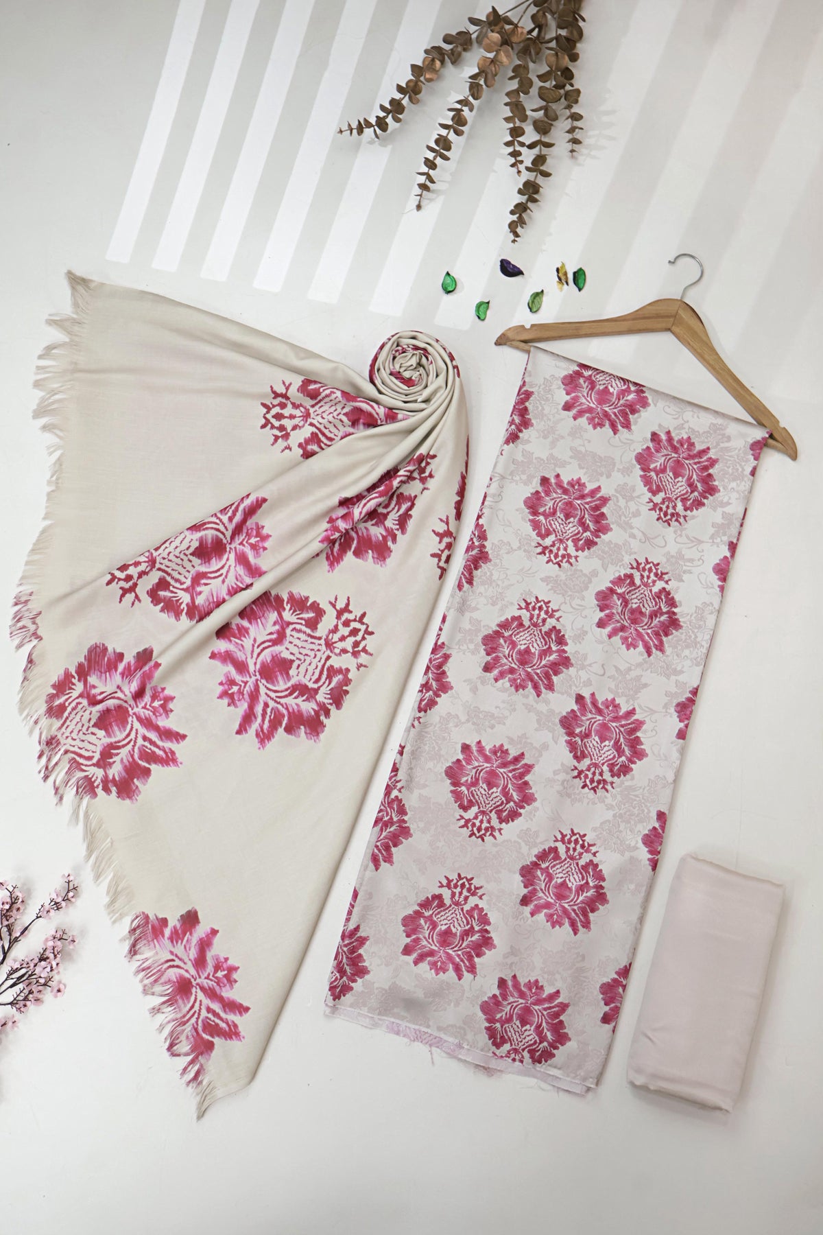3Piece –  Printed China Patti Marina with Pashmina Shawl  SLK3P25