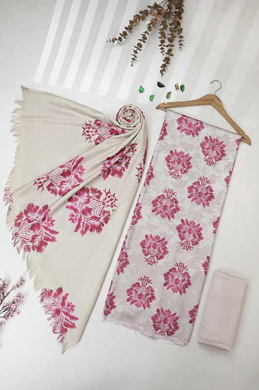 3Piece –  Printed China Patti Marina with Pashmina Shawl  SLK3P25