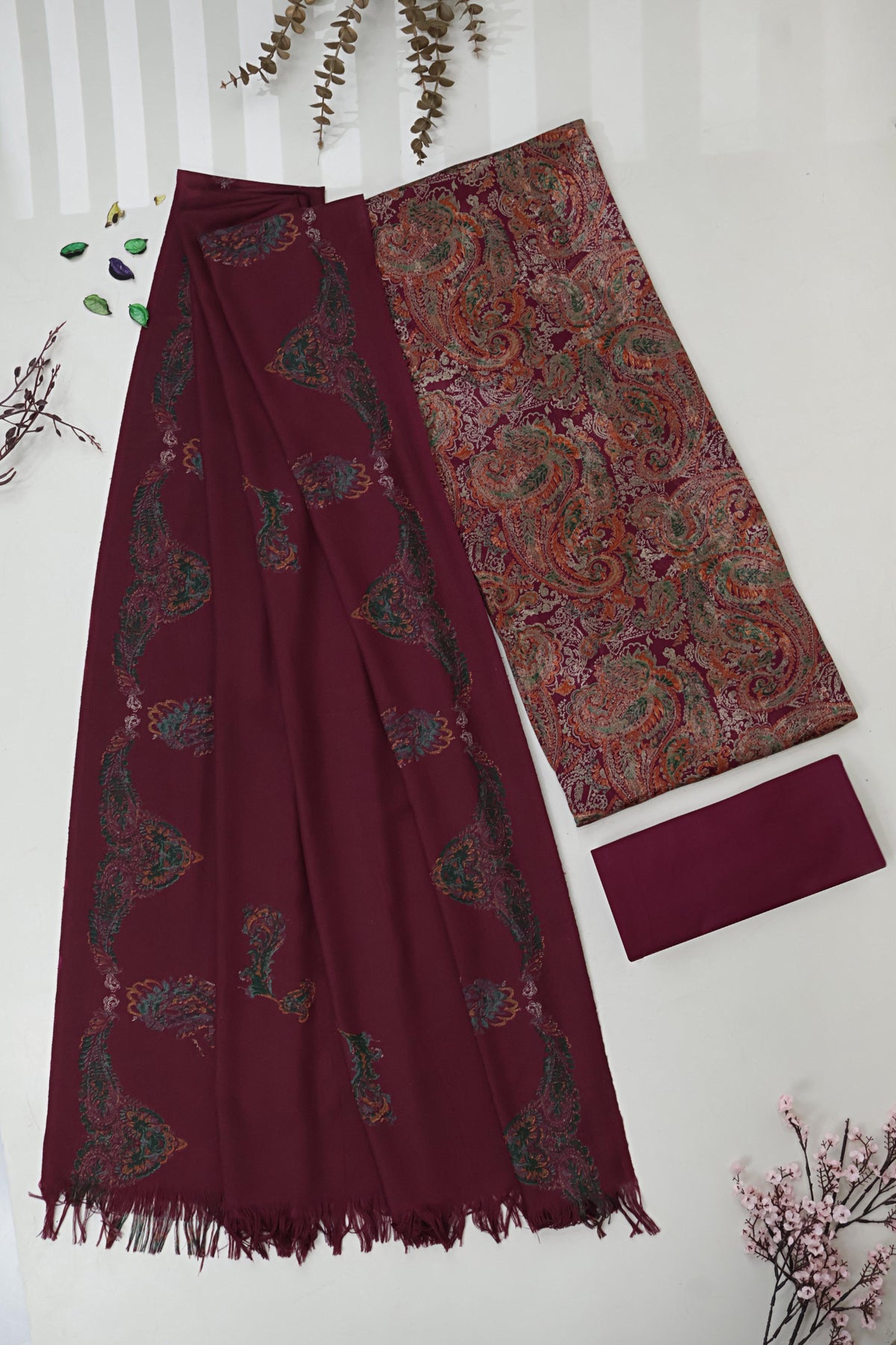 3Piece –  Printed China Patti Marina with Pashmina Shawl  SLK3P09