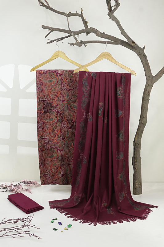 3Piece –  Printed China Patti Marina with Pashmina Shawl  SLK3P09