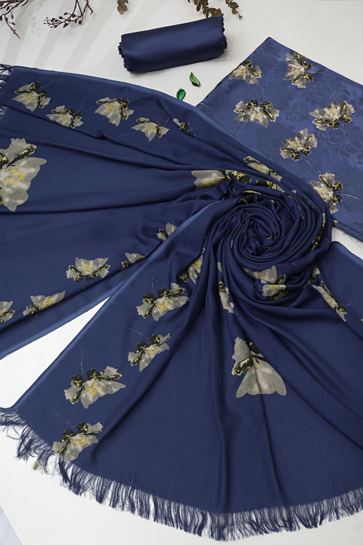 3Piece –  Printed China Patti Marina with Pashmina Shawl  SLK3P14