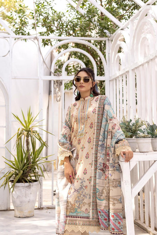 3Piece - Superior Printed Lawn Suit Carnation  D015
