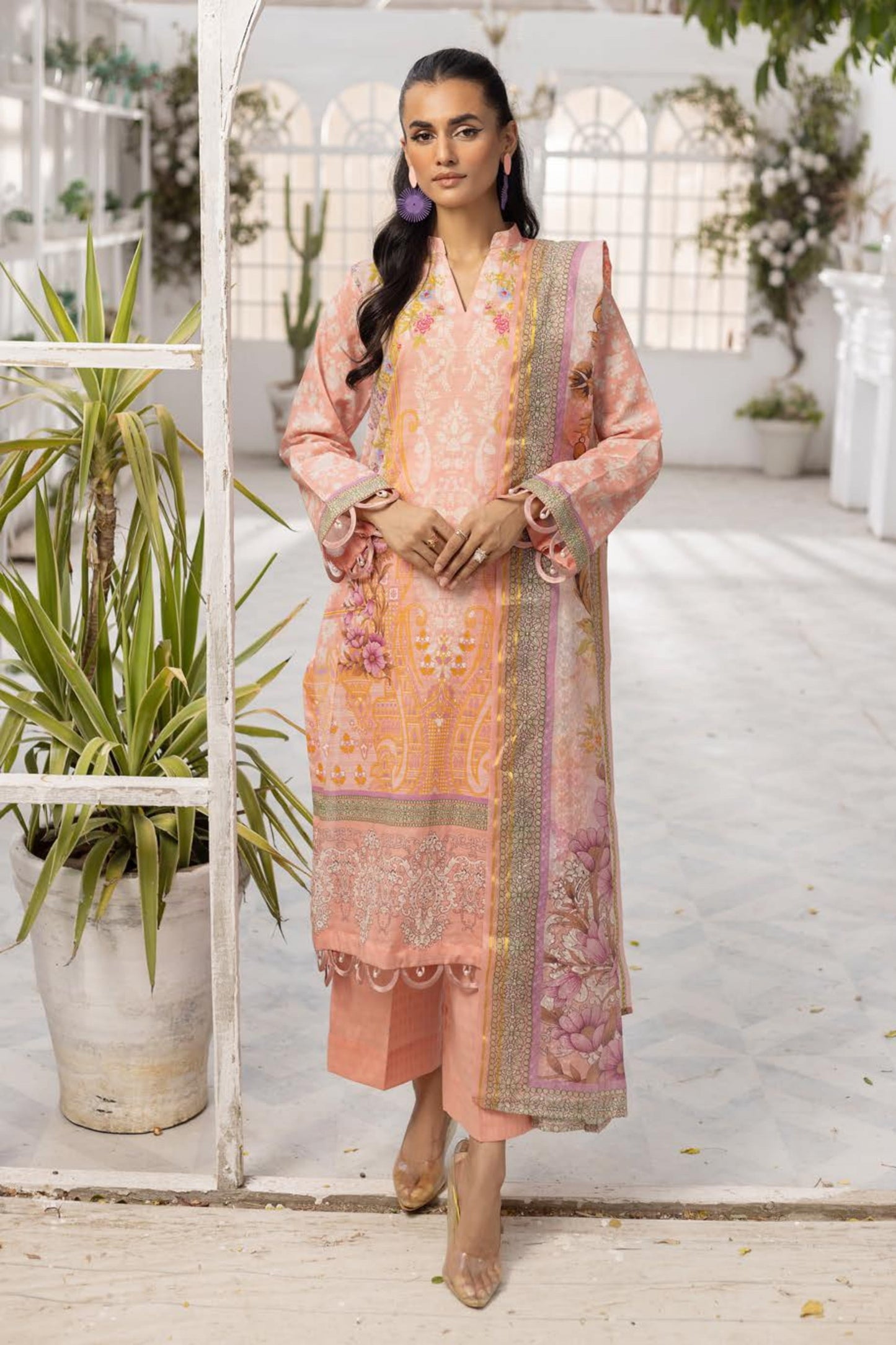 3Piece - Superior Printed Lawn Suit Carnation  D017