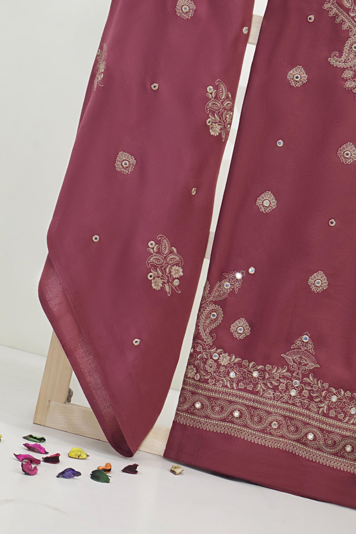 3Piece - Embroidered Peach Leather Suit WWRV1201