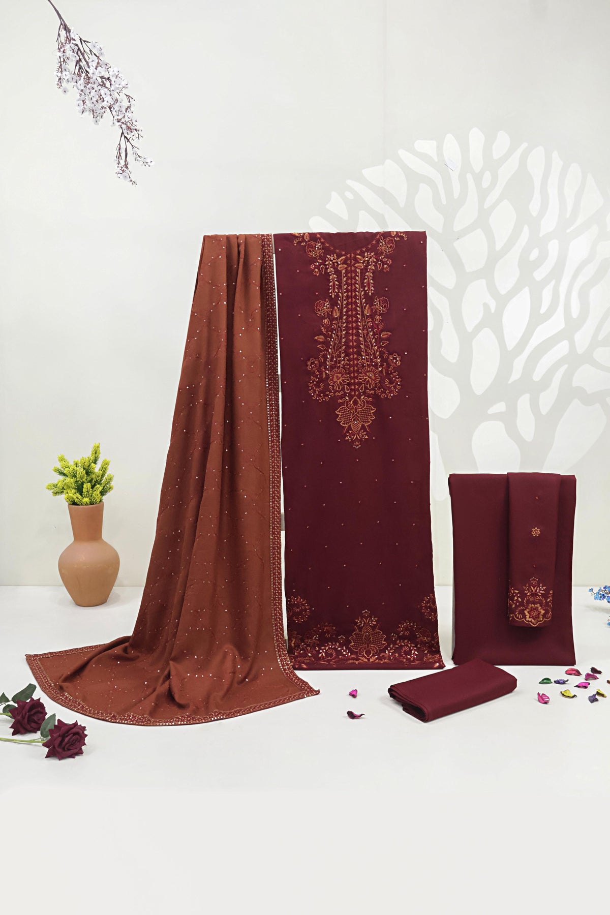 3Piece - Embroidered Dhank Marina Suit WWRV303