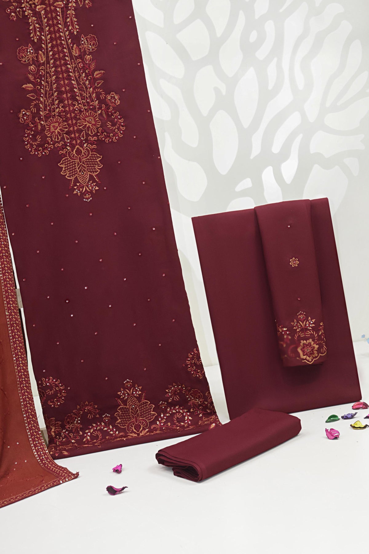 3Piece - Embroidered Dhank Marina Suit WWRV303