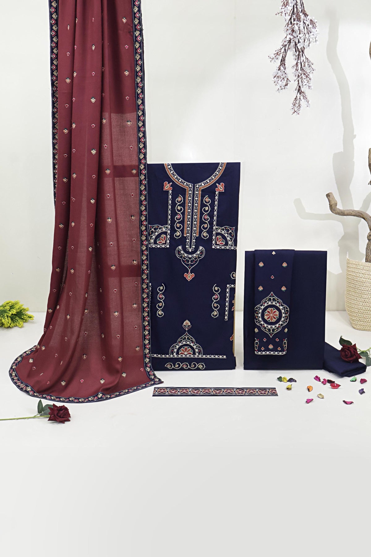 3Piece - Embroidered Dhank Marina Suit WWRV307