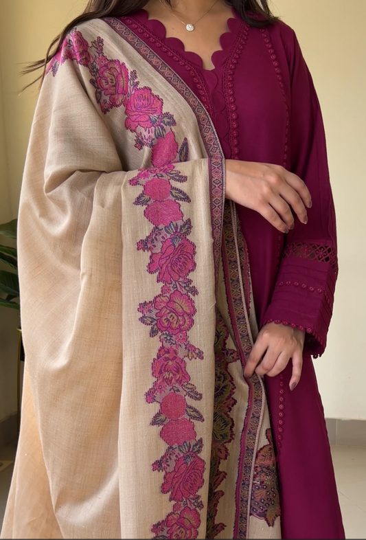 3Piece -Karandi with Pashmina Shawl KP26DMJ02