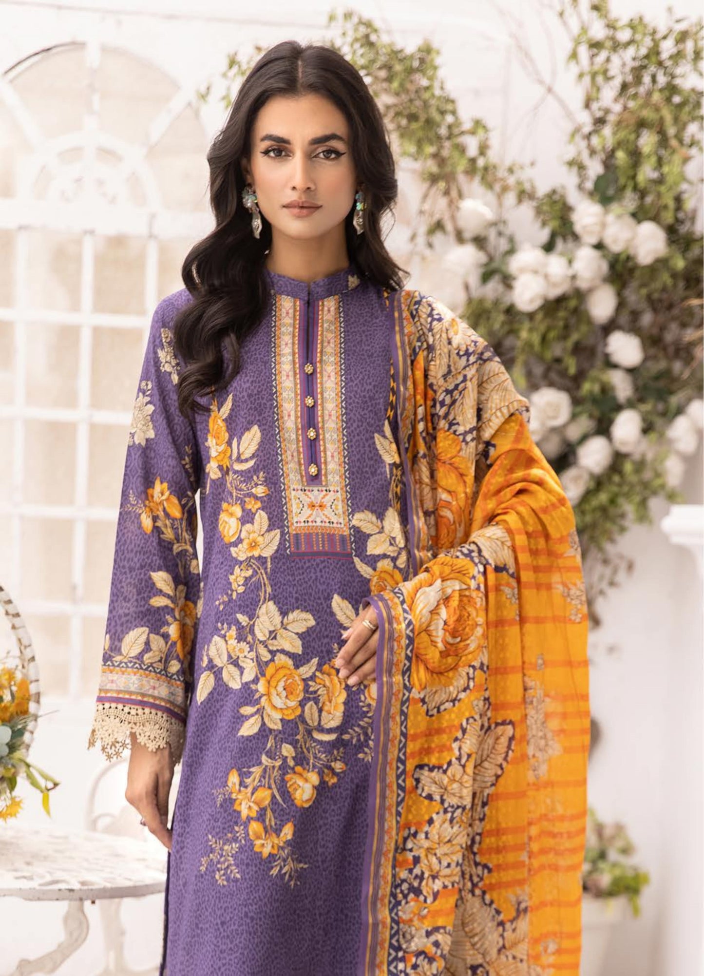 3Piece - Superior Printed Lawn Suit Carnation  D028