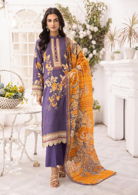 3Piece - Superior Printed Lawn Suit Carnation  D028