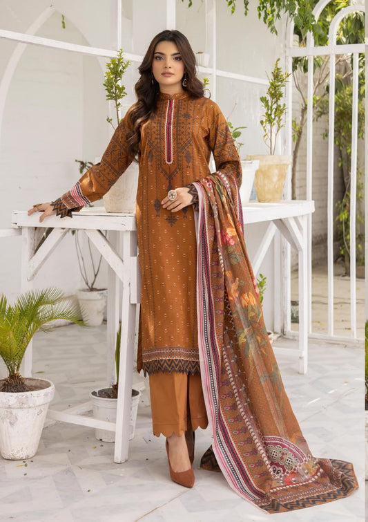 3Piece - Superior Printed Lawn Suit Carnation  D030