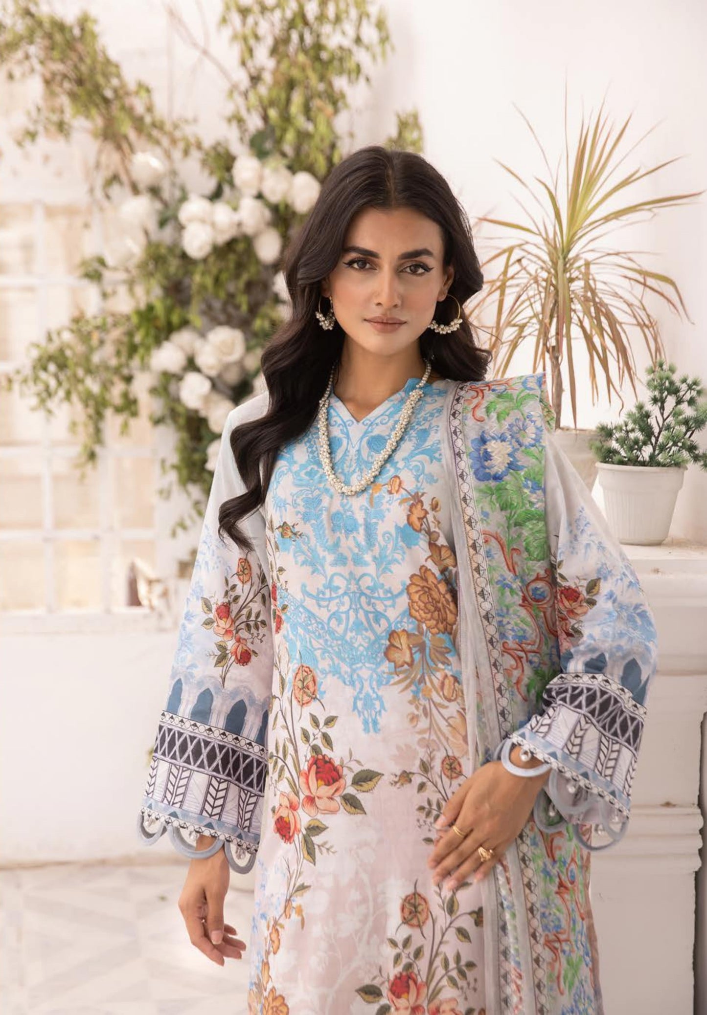 3Piece - Superior Printed Lawn Suit Carnation  D031