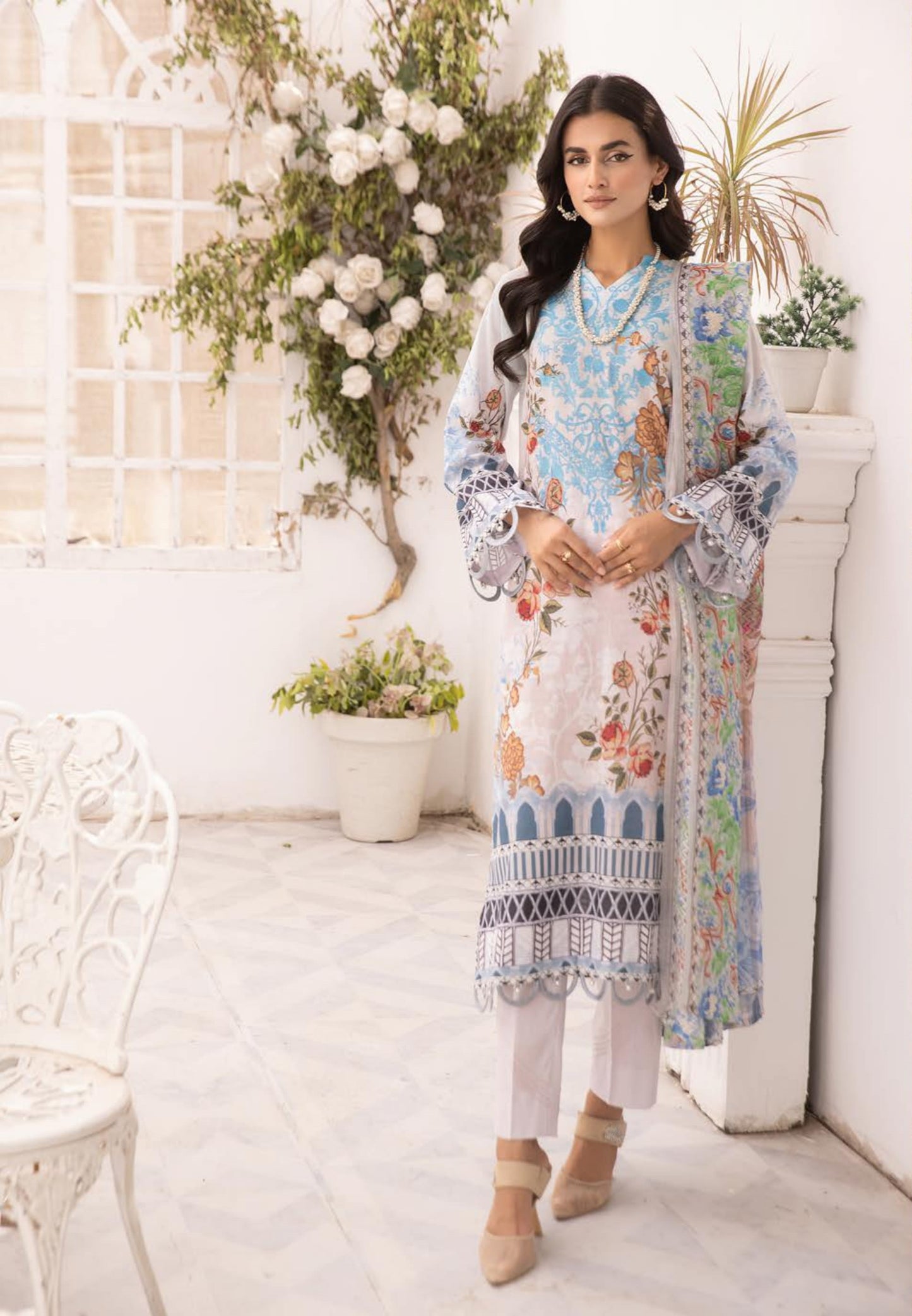 3Piece - Superior Printed Lawn Suit Carnation  D031