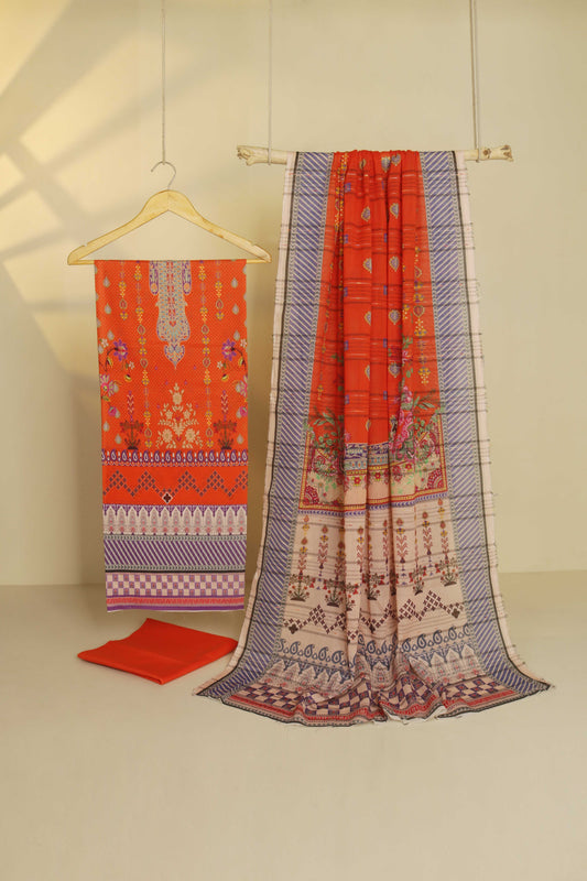 3Piece - Superior Printed Lawn Suit Carnation CR16