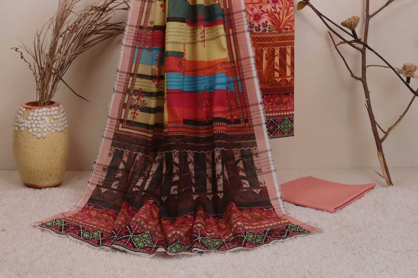 3Piece - Superior Printed Lawn Suit Carnation  D036