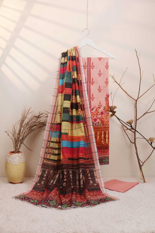 3Piece - Superior Printed Lawn Suit Carnation  D036