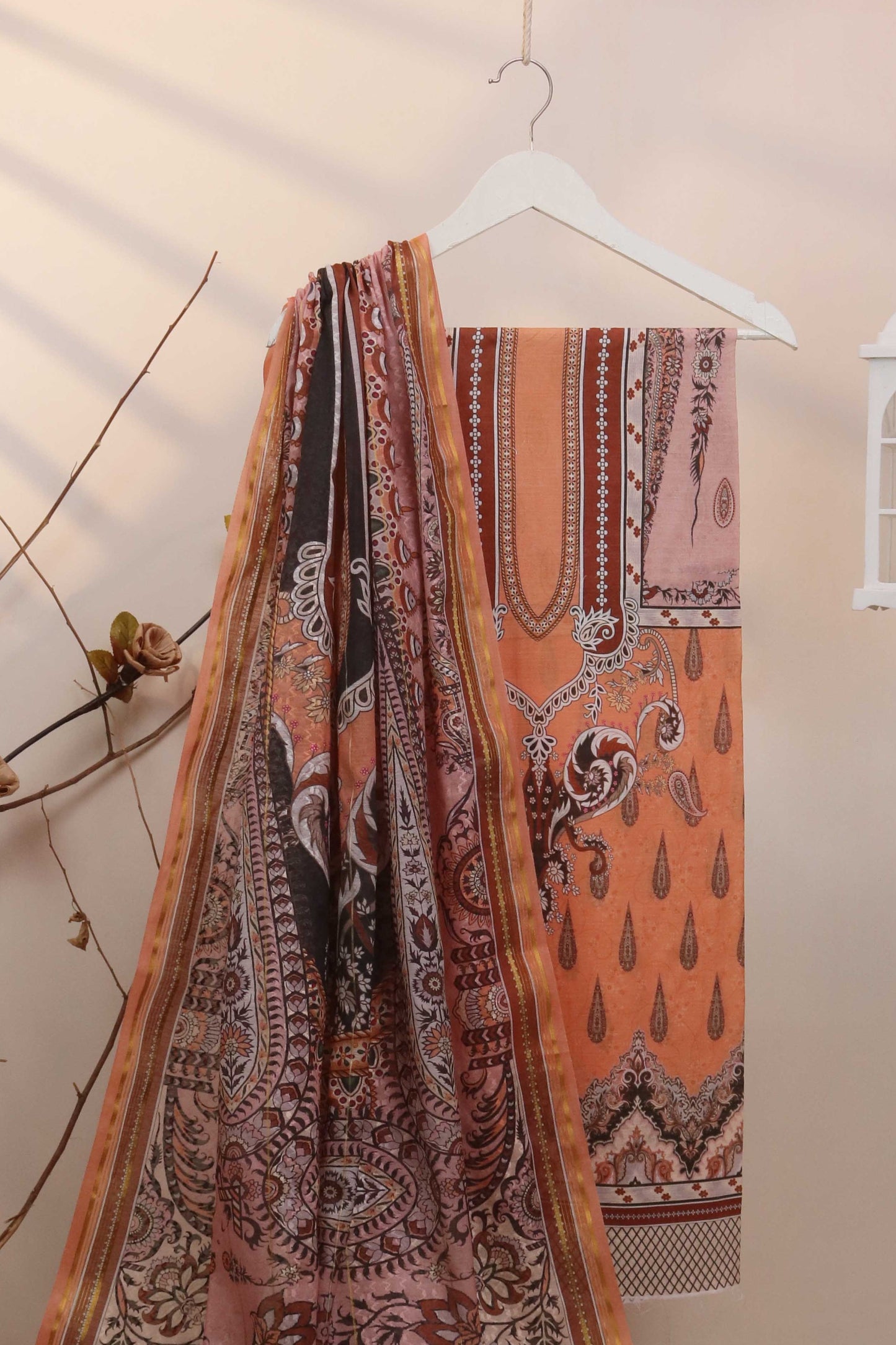 3Piece - Superior Printed Lawn Suit Carnation  D034