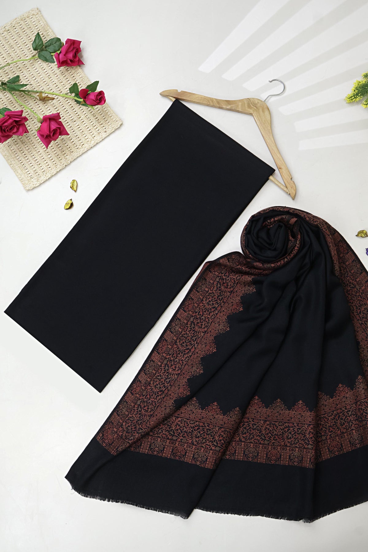 3Piece -Karandi with Pashmina Shawl KP26BLK19