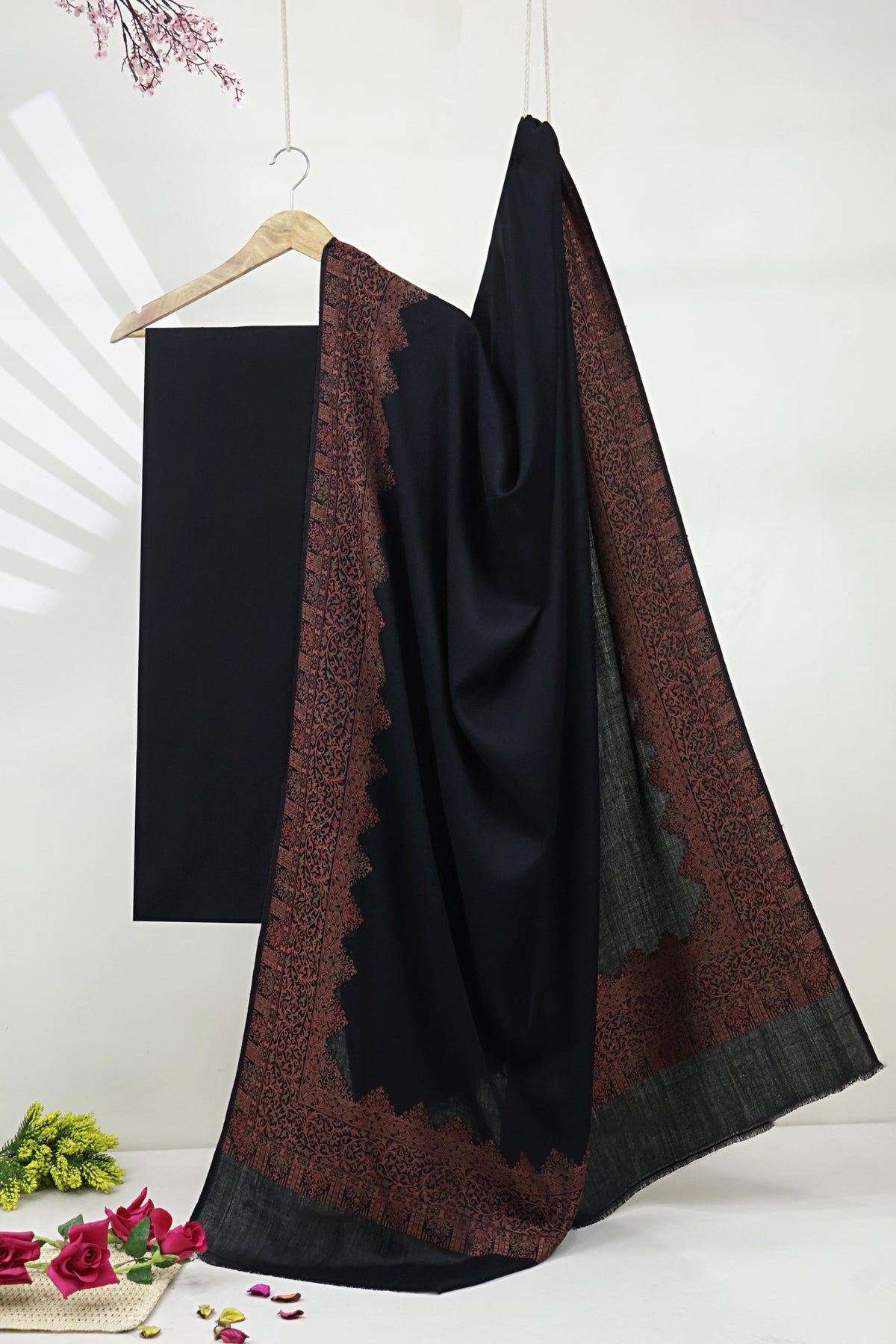 3Piece -Karandi with Pashmina Shawl KP26BLK19