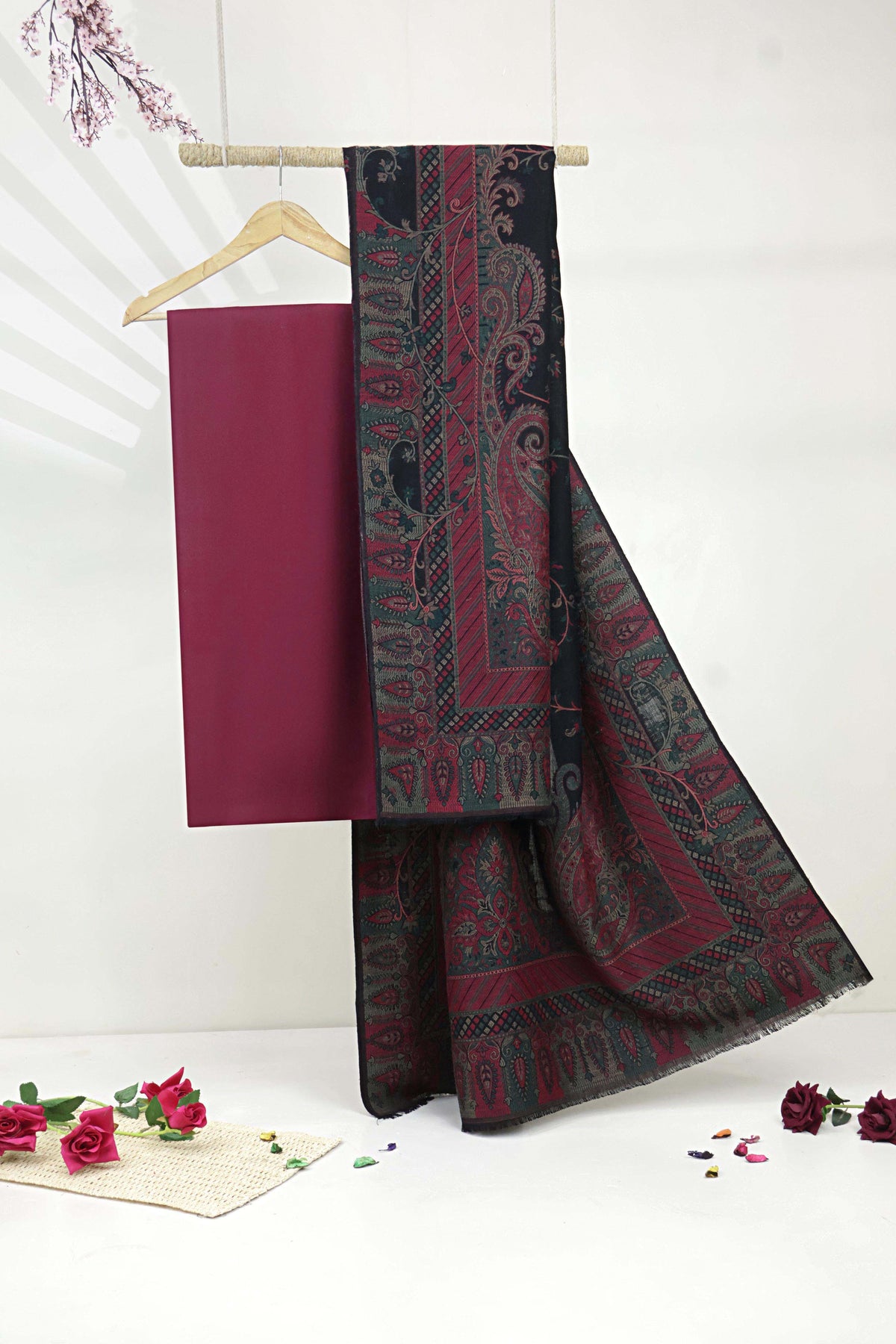 3Piece -Karandi with Pashmina Shawl KP26MR12