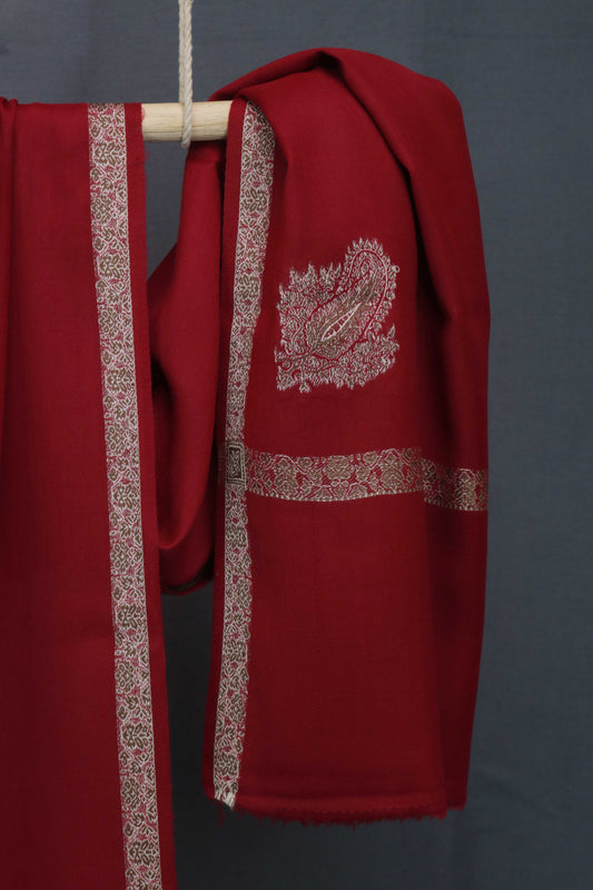 4 Side Kani Palo Pashmina Shawl 3535 Deep Mehroon