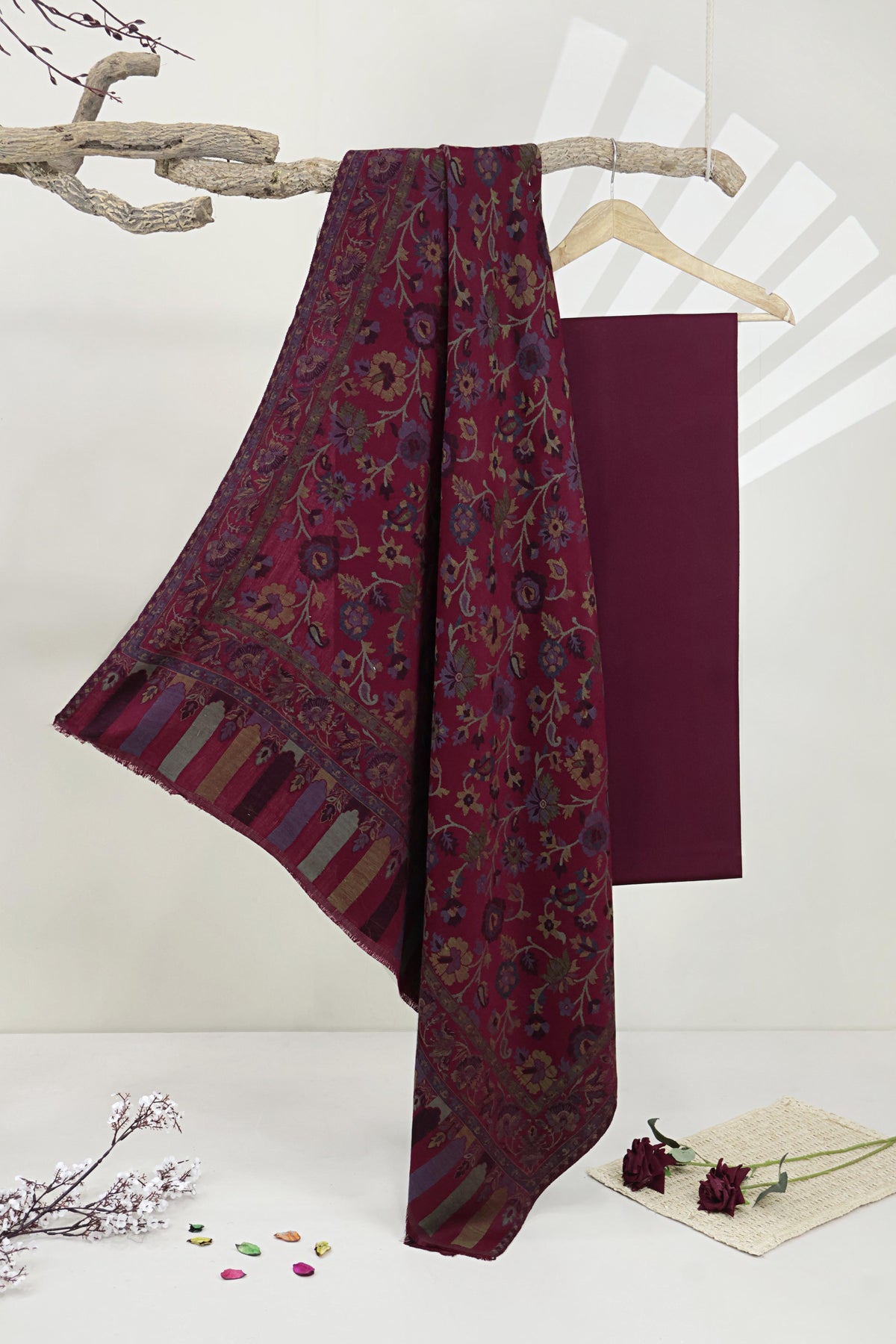 3Piece -Karandi with Pashmina Shawl KP26DMR35