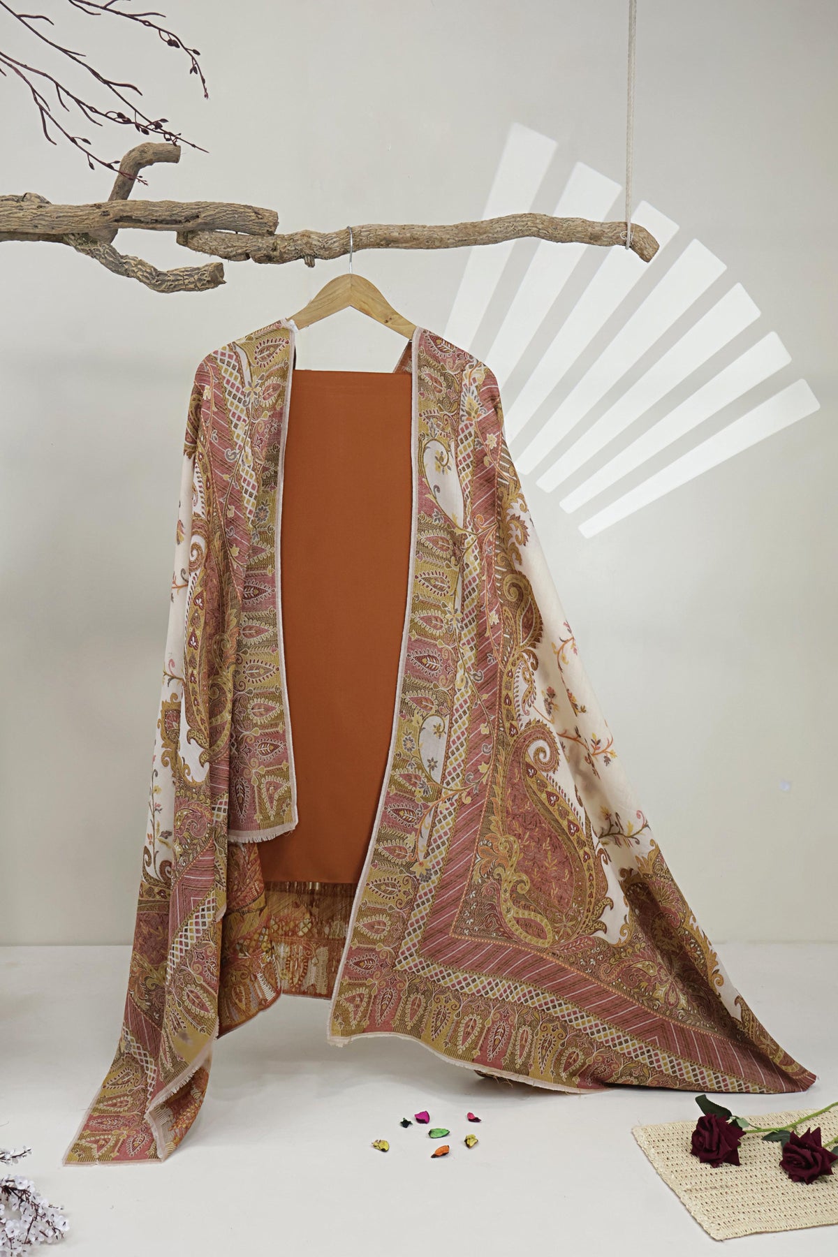 3Piece -Karandi with Pashmina Shawl KP26ORG03