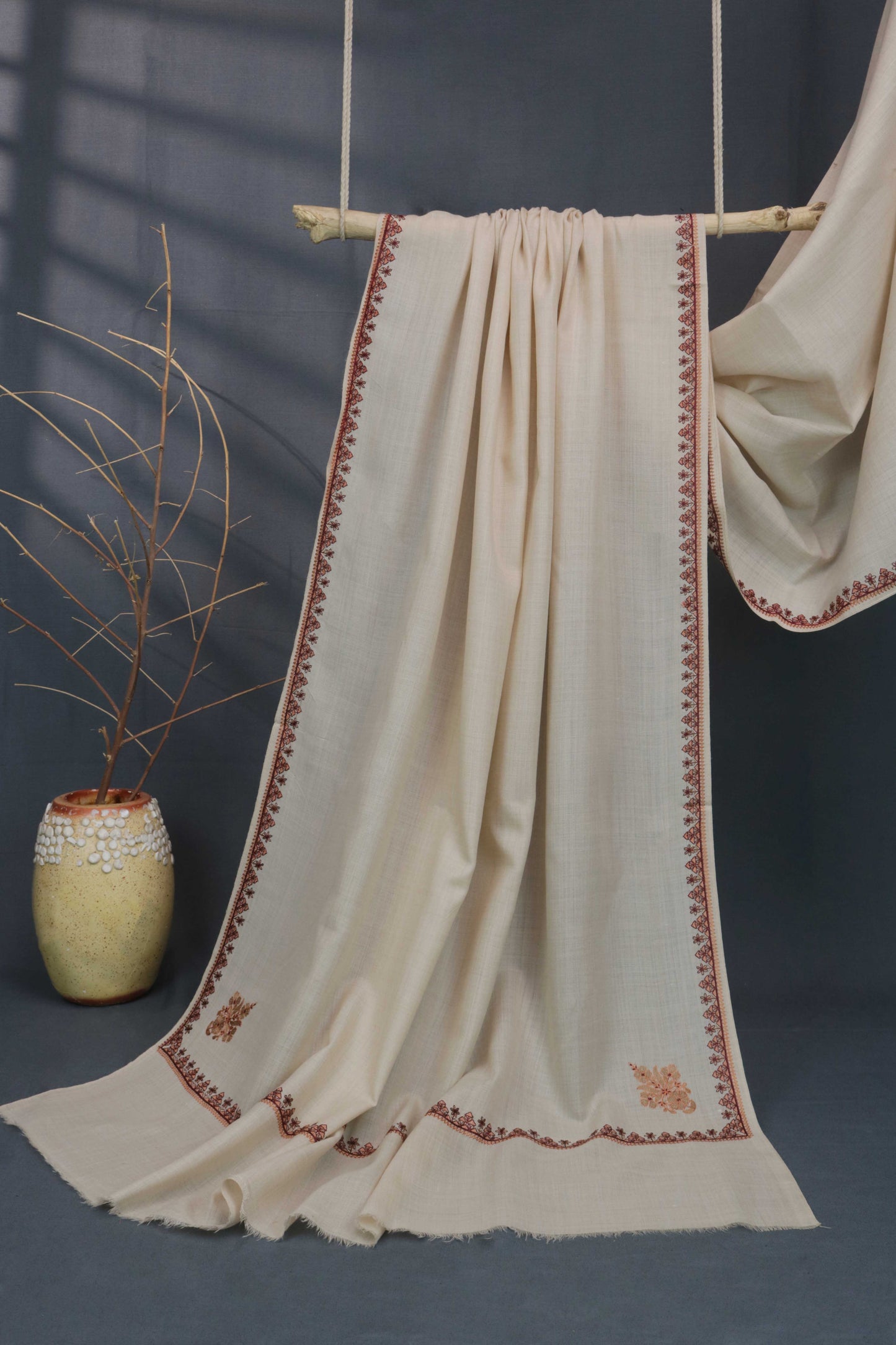 4 Side Embroidered Broder Pashmina Shawl 3505C
